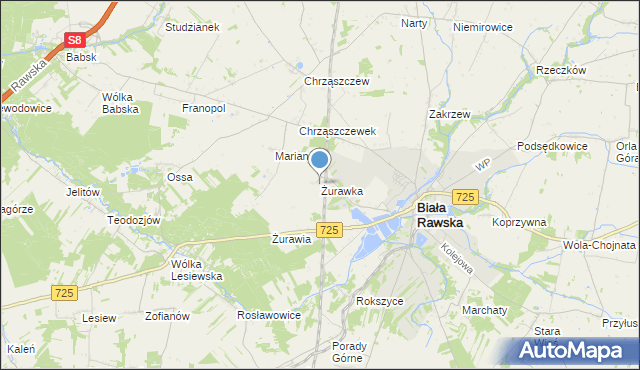 mapa Żurawka, Żurawka gmina Biała Rawska na mapie Targeo